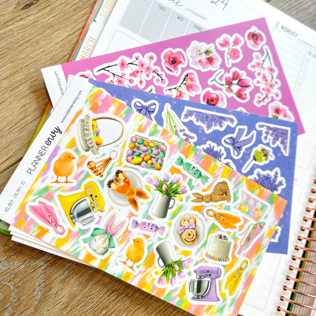 Easter Spring Flowers Cherry Blossoms Lavender Baby Chick Eggs. Planner Stickers & Accessories. April 2024 Planner Envy Subscription Box.