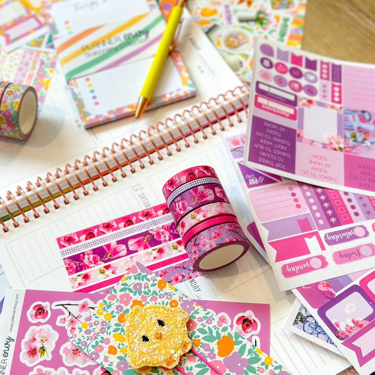 Easter Spring Flowers Cherry Blossoms Lavender Baby Chick Eggs. Planner Stickers & Accessories. April 2024 Planner Envy Subscription Box.