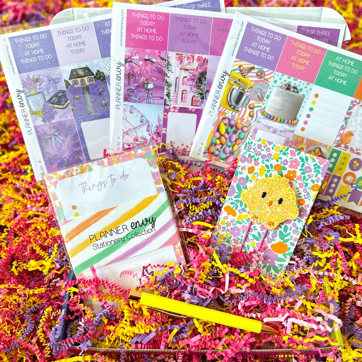 Easter Spring Flowers Cherry Blossoms Lavender Baby Chick Eggs. Planner Stickers & Accessories. April 2024 Planner Envy Subscription Box.