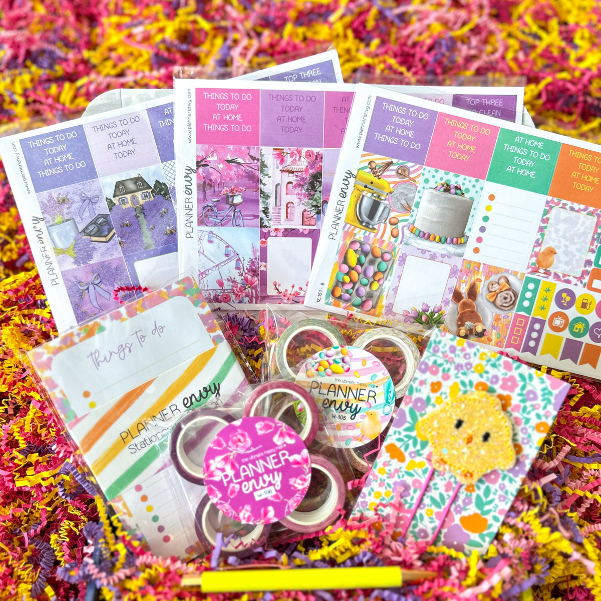 Easter Spring Flowers Cherry Blossoms Lavender Baby Chick Eggs. Planner Stickers & Accessories. April 2024 Planner Envy Subscription Box.