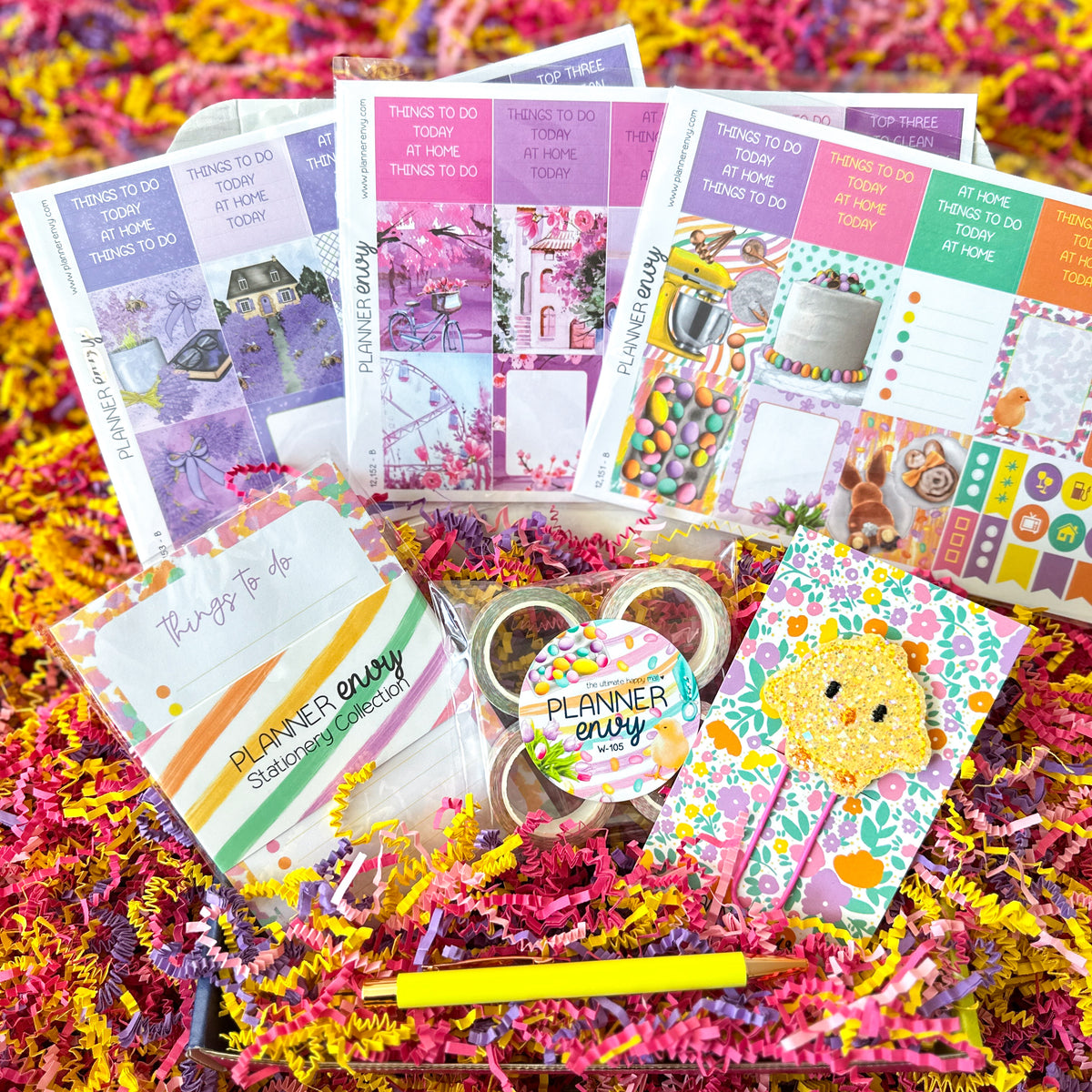 Easter Spring Flowers Cherry Blossoms Lavender Baby Chick Eggs. Planner Stickers & Accessories. April 2024 Planner Envy Subscription Box.