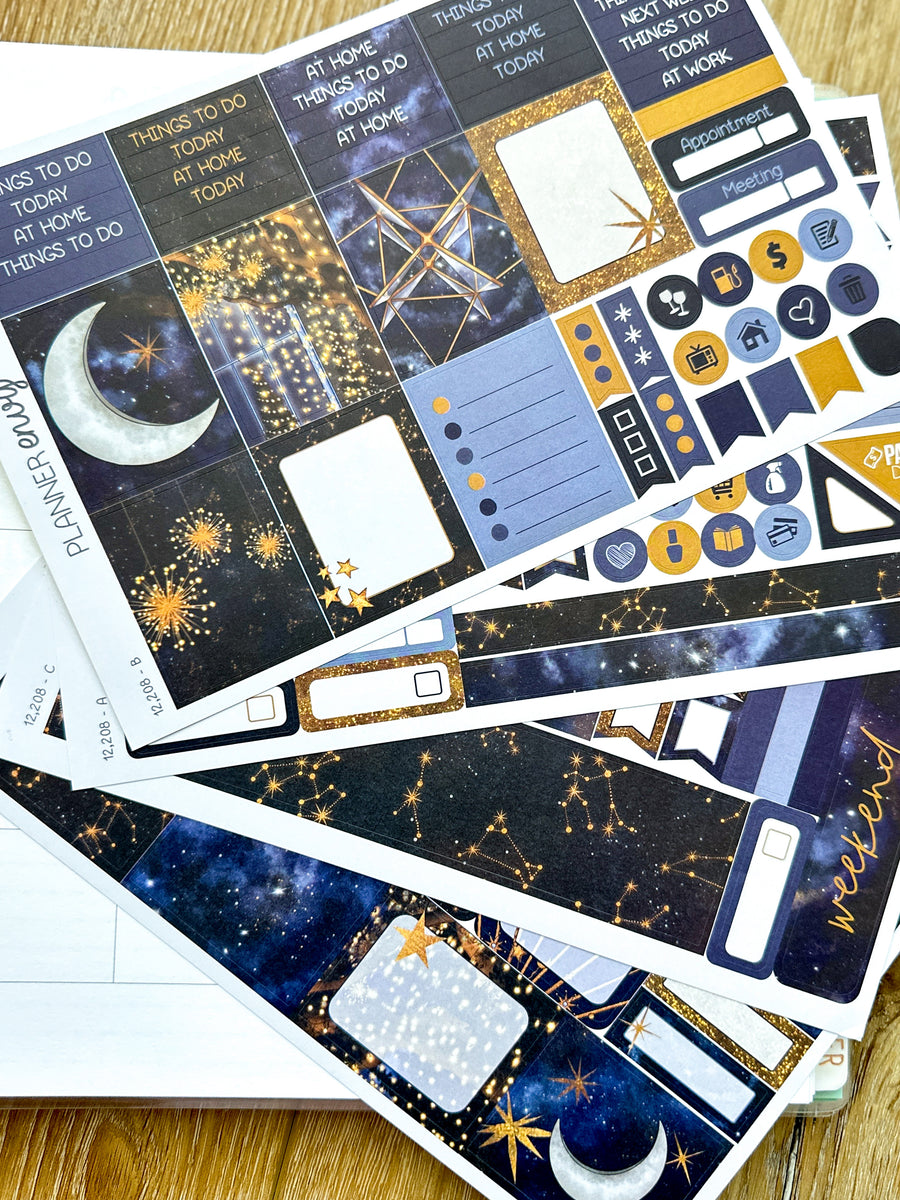 Celestial Galaxy Stars Nighttime Midnight Magic Planner Stickers 4-Pag ...