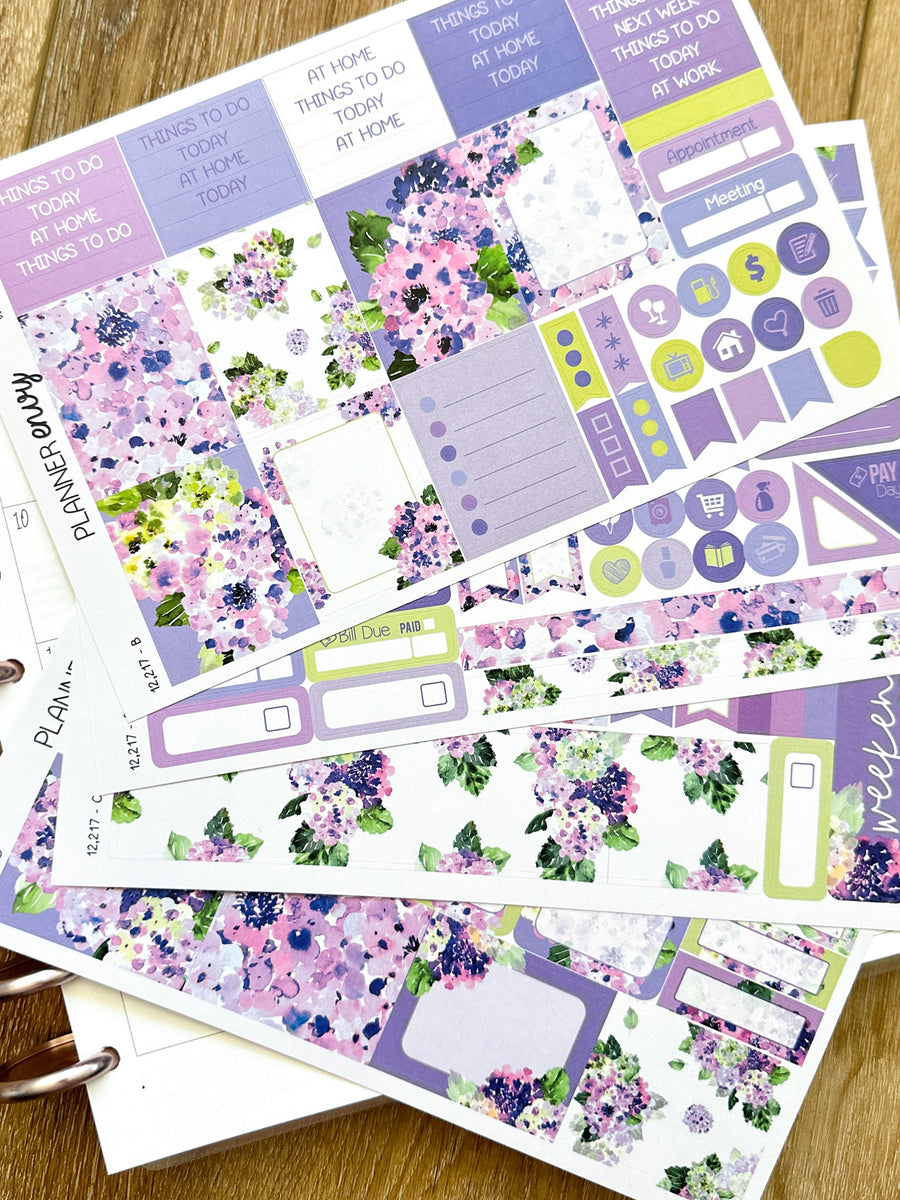Purple Hydrangea Floral Spring Flowers Wedding Planner Stickers 4-Page ...