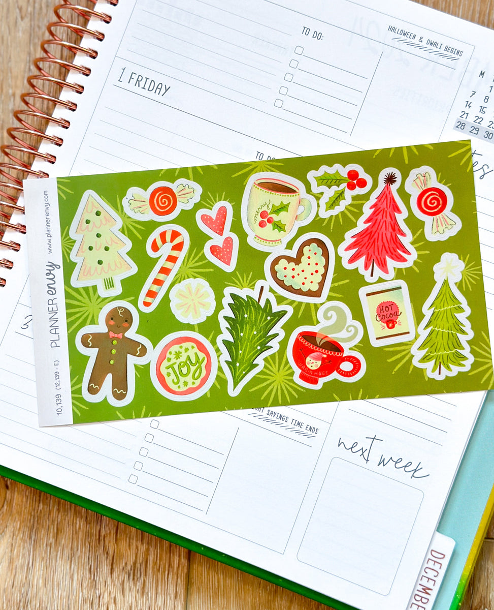 Christmas Deco Planner Stickers Gingerbread Trees Holidays Vintage Sti ...