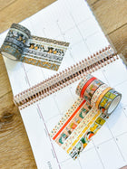 Retro Beach Vacation Planner Stickers Black Brown Florals Transparent Page Flags Pen Clips. August 2023 Planner Envy Subscription Box.