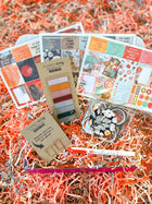 Retro Beach Vacation Planner Stickers Black Brown Florals Transparent Page Flags Pen Clips. August 2023 Planner Envy Subscription Box.