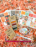 Retro Beach Vacation Planner Stickers Black Brown Florals Transparent Page Flags Pen Clips. August 2023 Planner Envy Subscription Box.