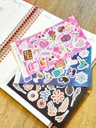 Snow Skiing Winter Purple Blue Pink Valentine's Planner Stickers & Accessories. February 2024 Planner Envy Subscription Box.
