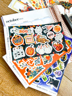 Halloween October Planner Stickers Pumpkin Orange Black Cat Spooky Notepad. October 2023 Planner Envy Subscription Box.