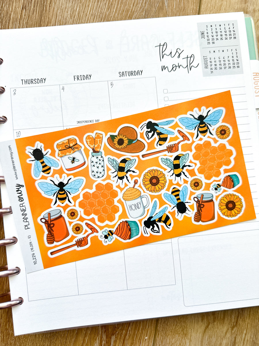 Bumble Bees Honey Sunflowers Honeycomb June Deco Planner Stickers (#10 ...