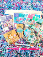 Mermaid Beach Ocean Self Care Vacation Themed Paperclips, Pen, Planner Stickers June 2023 Planner Envy Subscription Box.