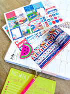 Watermelon Summer 4th Of July Beach Vaca Vacation Fruit Red White & Blue Patriotic. July 2023 Planner Envy Box.