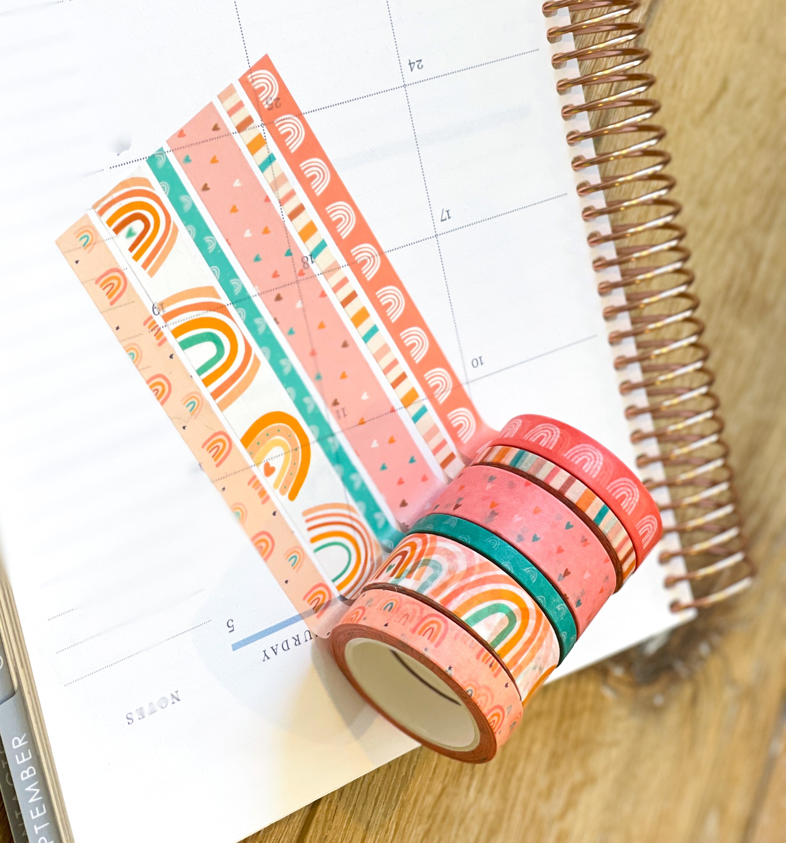 Boho Rainbows Peach Summer Pink Hearts Stripes Washi Tape Set (#W059) –  Planner Envy