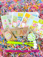 Spring Easter Flowers Floral Bunnies Chicks Tulips Mint Green and Pink Paperclips Flower Pens. April 2023 Planner Envy Subscription Box.