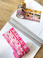 Valentine's Hearts Boho Pink and Red Black Stripes Spring Floral Washi Tape. February 2023 Planner Envy Subscription Box.