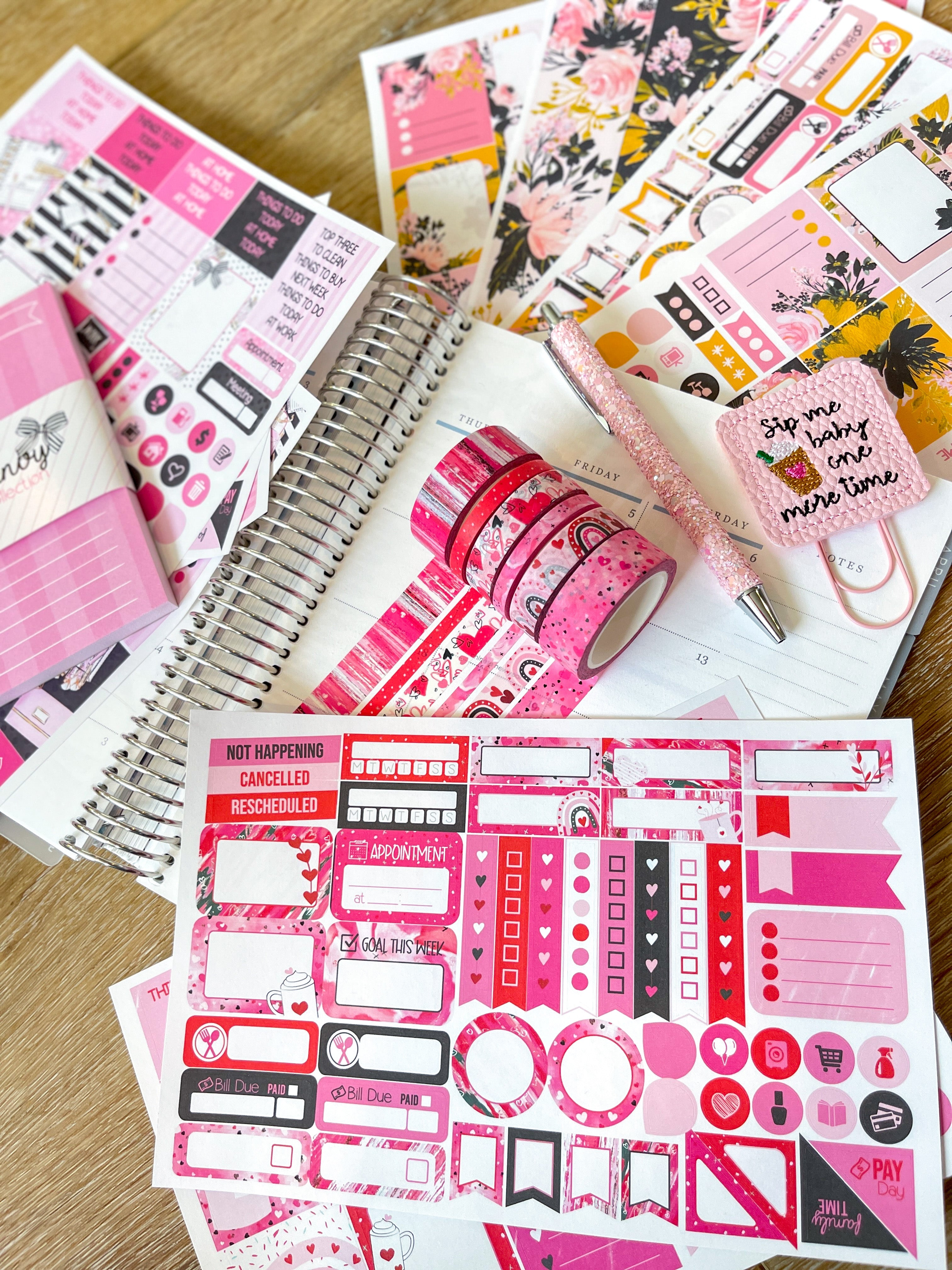 Valentine's Red & Pink Herts Boho Stripes Watercolor Washi Tape Set (# –  Planner Envy