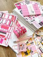 Valentine's Hearts Boho Pink and Red Black Stripes Spring Floral Washi Tape. February 2023 Planner Envy Subscription Box.