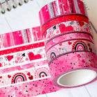 Valentine's Hearts Boho Pink and Red Black Stripes Spring Floral Washi Tape. February 2023 Planner Envy Subscription Box.