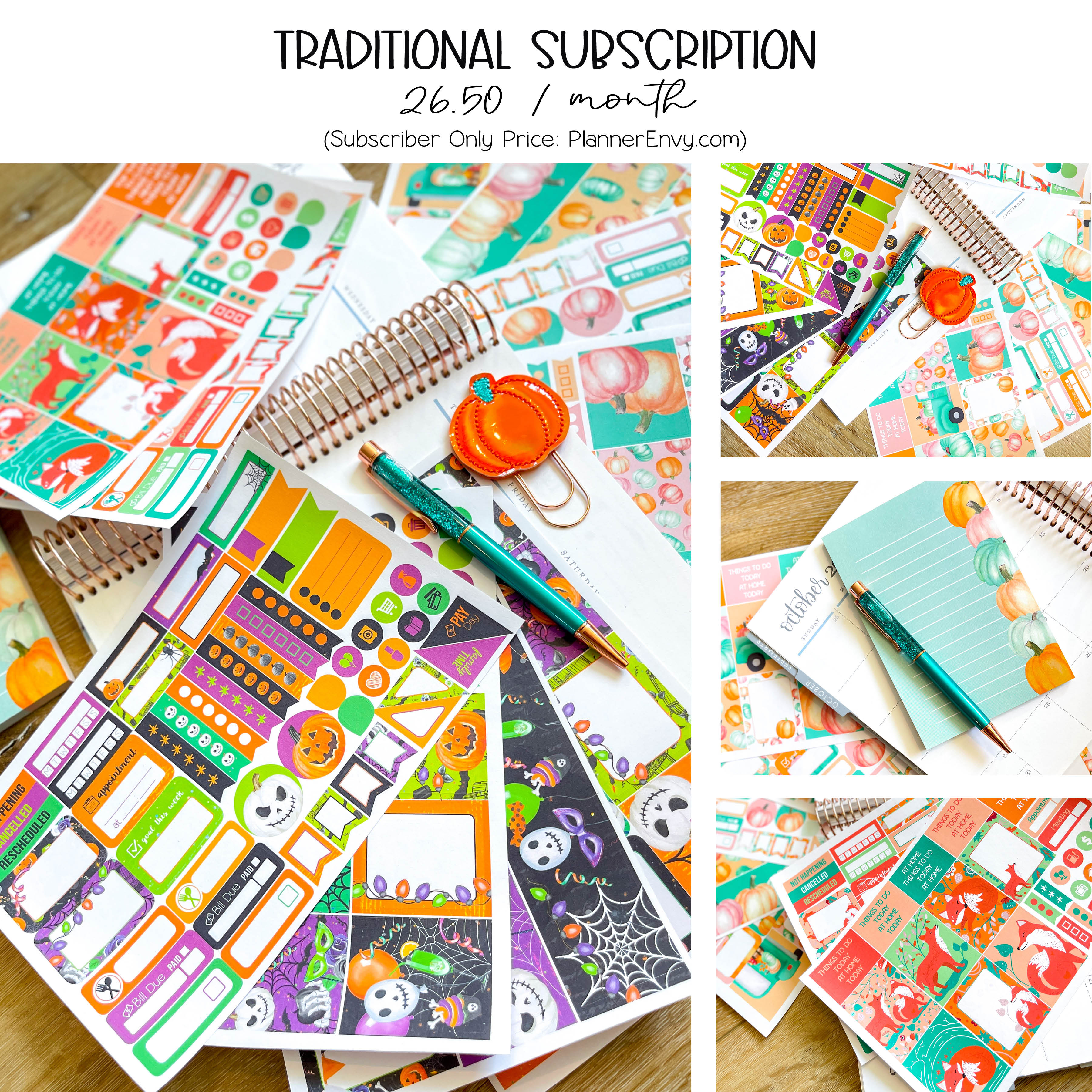 October Notepad Pastel Pumpkins Notepad Pen Teal Orange Halloween Foxes Washi Tape. Oc ...