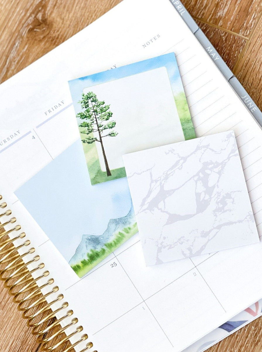 Set of 3 Marble Green Trees Spring Sticky Notes - 3x3 Inches (*Sticky ...