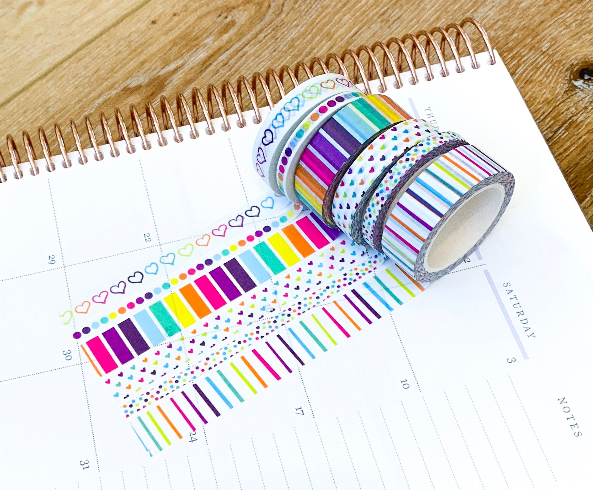Rainbow Hearts & Stripes Polka Dots Washi Tape Set (#W001)